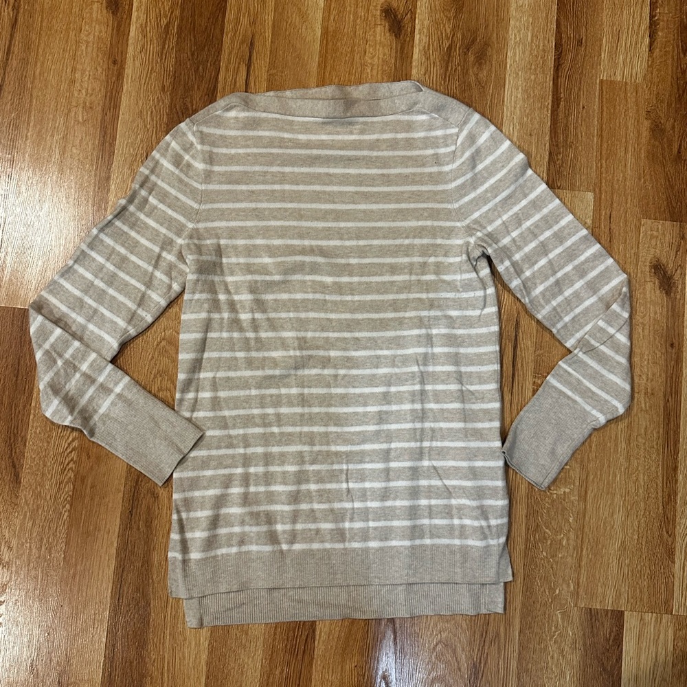 J Crew Taupe Ivory Stripe boatneck sweater size Small S